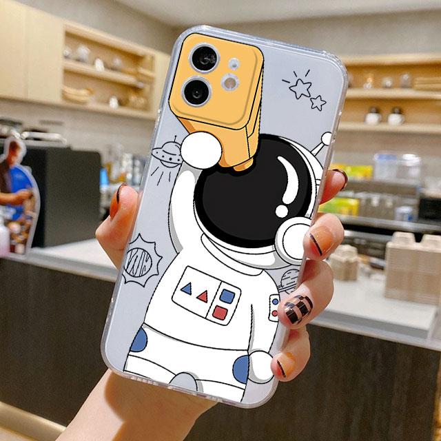 Astronaut Cute Case For iPhone 14 11 12 Pro 13 Pro Max XR XS X 6s 7 8 Plus SE 2020 13 Mini Luxury Shockproof Clear Cover