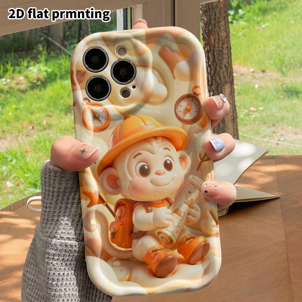 Phone Case: 2D flat design suitable for iPhone 18 17 16 15 14 13 Pro protective case, adventurous little monkey, perfect Christmas and Halloween holid