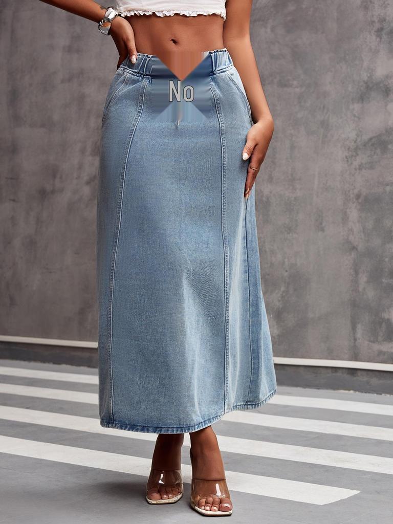 Retro European-American Women's Washed Denim Summer Skirt with Drawstring Waist