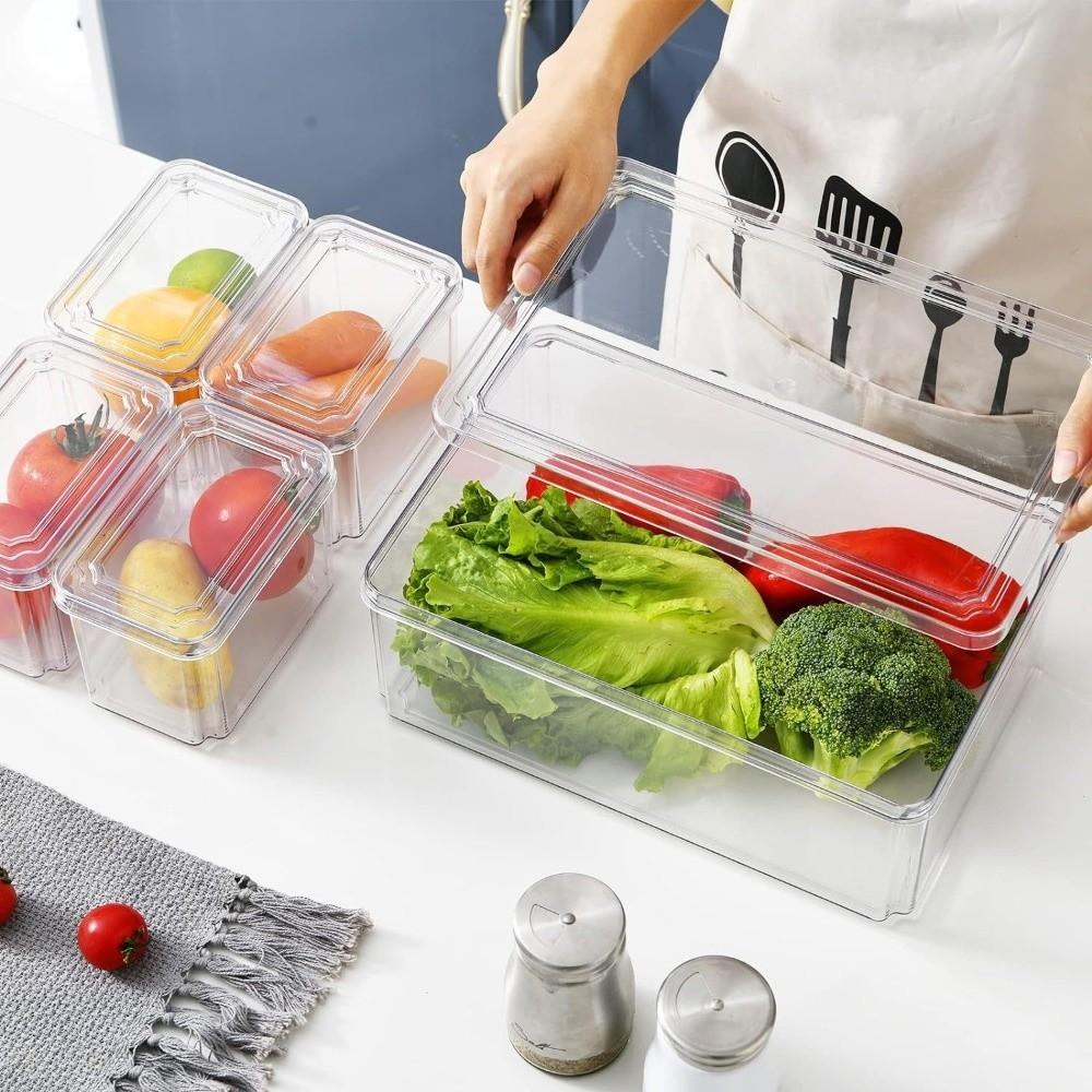 Transparent Fridge Organizer Box Sealed Plastic Food Storage Containers with Lids Fridge Drawer Organizer Fruit Storage