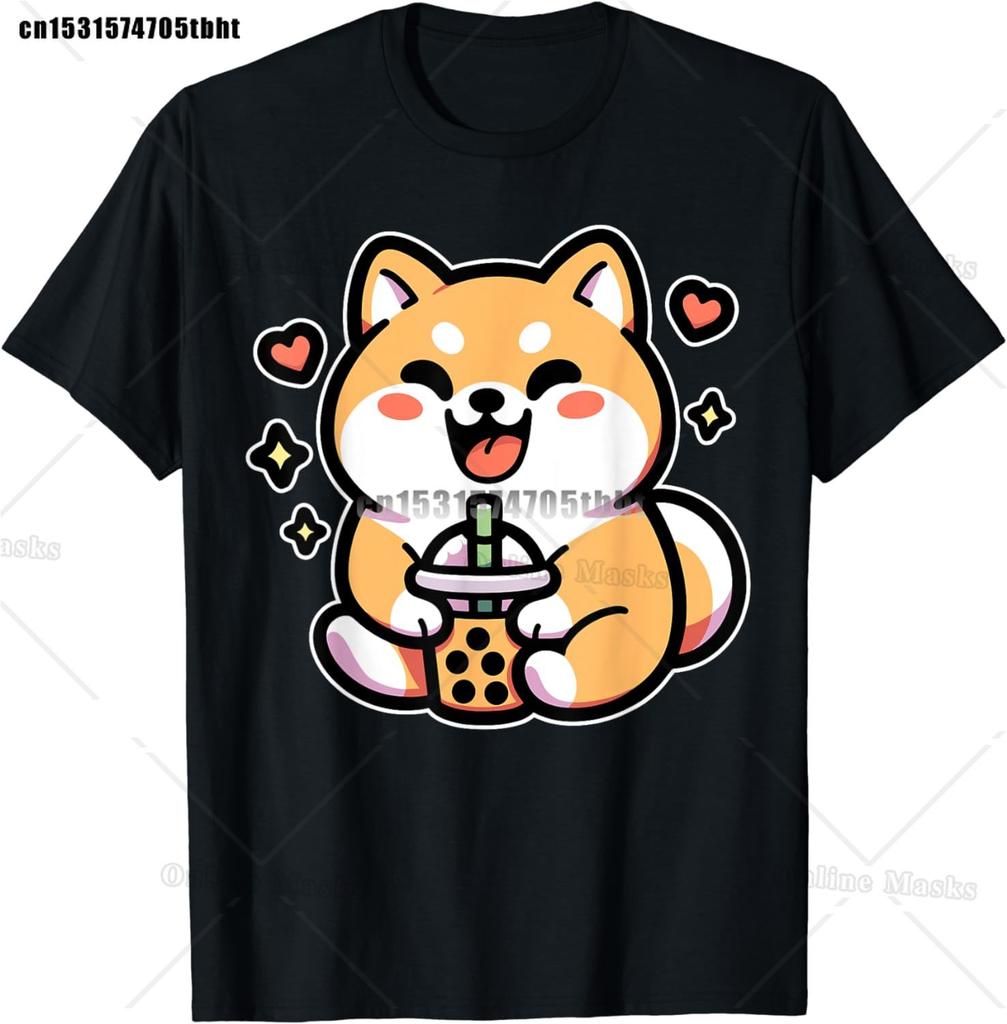Kawaii Corgi Dog Shiba Inu Drinking Bubble Tea Boba TShirt Kawaii Drinks Outfit Japanese Shirt Harajuk Tees Anime Lover Tee