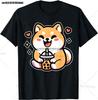 Kawaii Corgi Dog Shiba Inu Drinking Bubble Tea Boba TShirt Kawaii Drinks Outfit Japanese Shirt Harajuk Tees Anime Lover Tee