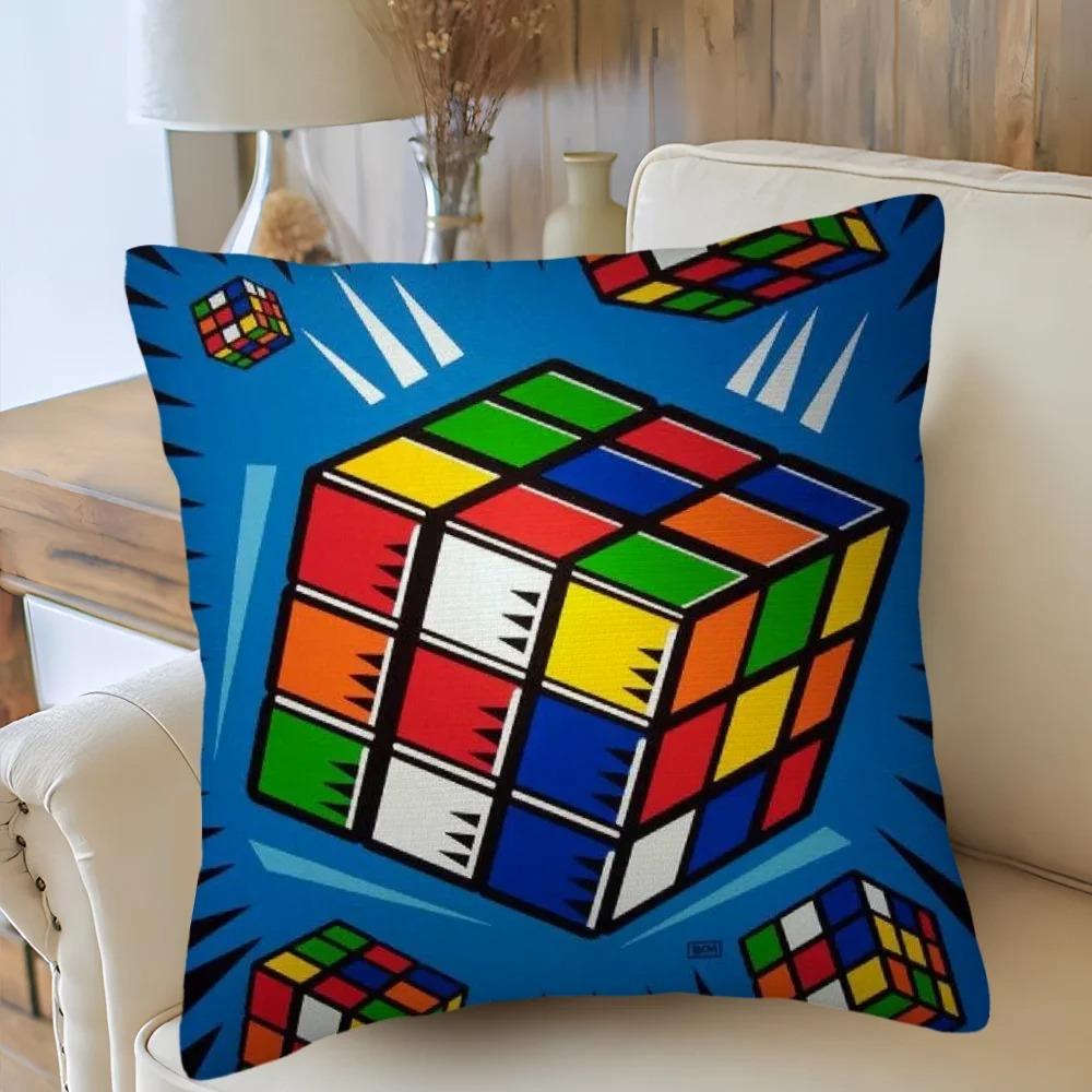 Car Living Room Sofa Cushion Cover Rubik'S Cube Cartoon Pattern Cushion Cover Luxury Home Decoration Pillow Cover