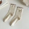 SCIONE Women's Pile Socks Solid Color Cotton Socks Spring and Autumn Yarn Stockings Cute Kapibala Series Ruffled Trim Embroidered Girl Socks