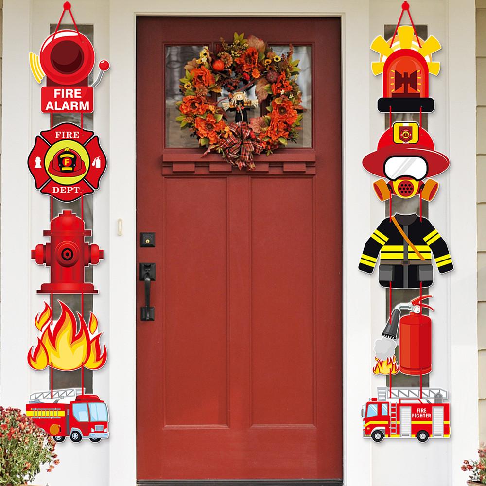 Fire Cartoon Protection Theme Birthday Party Decor Door Hanging For Event Kids