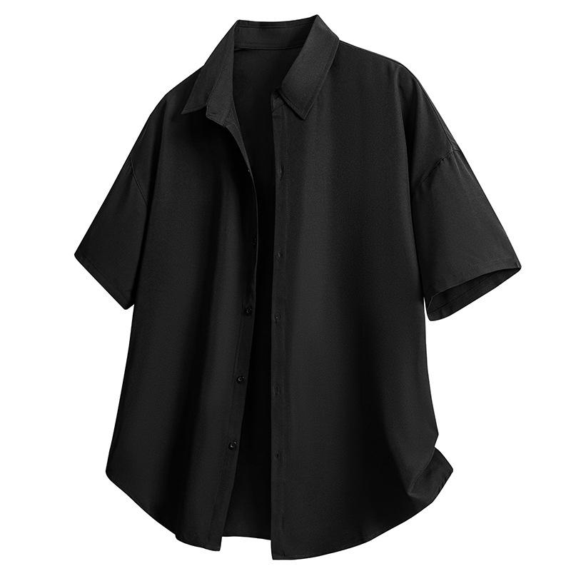 Hanging Ice Silk Black Short Sleeved Men's Summer Solid Color Loose Short Sleeved T-shirt