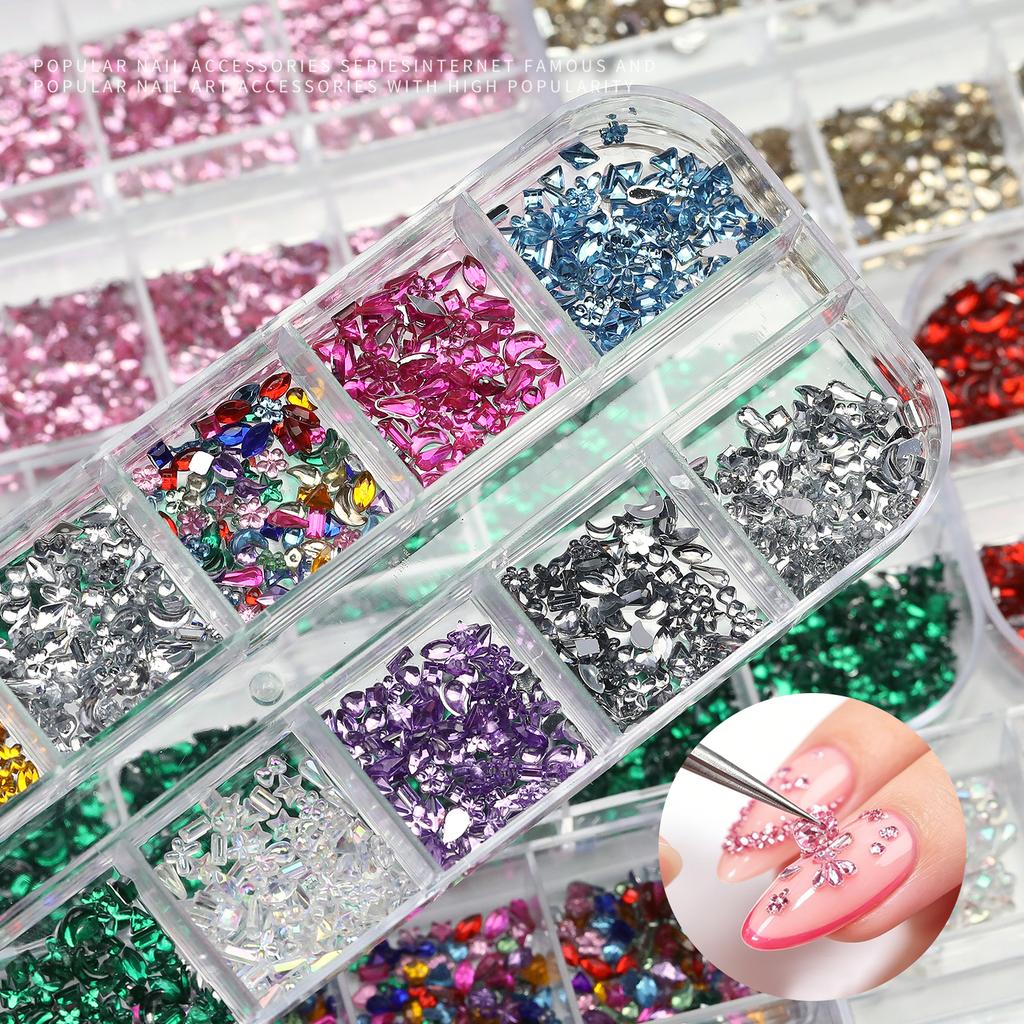 Xiaomi Color Mix 3D Flat Nail Rhinestones Charms 12 Grids Crystal Nail Art Mini Glitter Diamonds Christmas DIY Nail Art Accessories