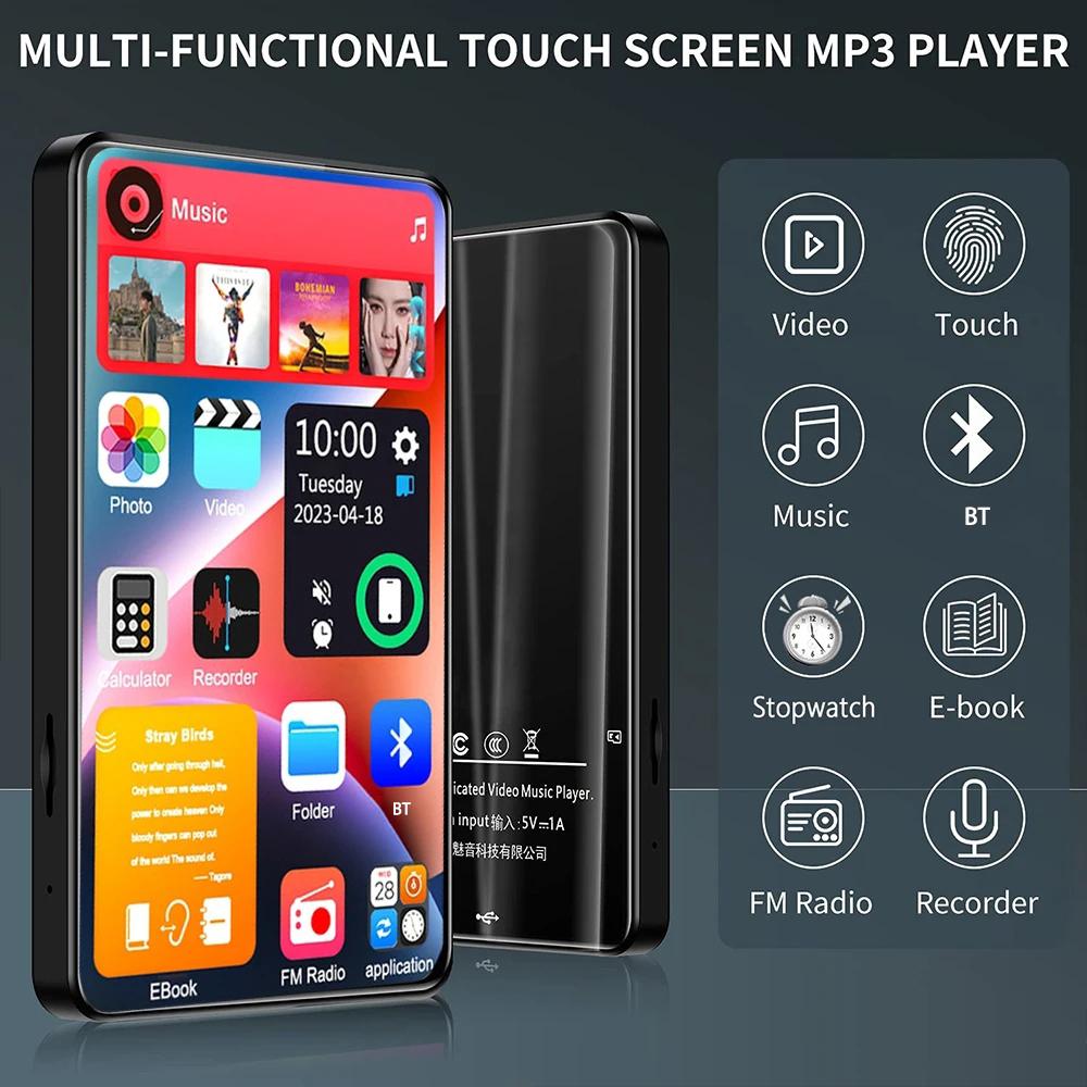 HD MP3 MP4-Player, tragbarer Voll-Touchscreen, Bluetooth 5.2, Walkman, 16 GB, eingebauter Lautsprecher, Musik-Player, FM-Radio, Aufnahme, E-Book