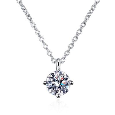 6,5 mm Rundschliff Drei-Krappen Solitär Moissanit Anhänger Halskette S925 Sterling Silber Für Frauen