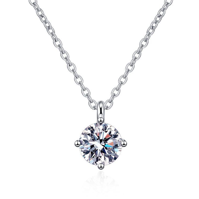 

6.5mm Round Cut Three Prong Solitaire Moissanite Pendant Necklace S925 Sterling Silver For Women 6.5mm білий
