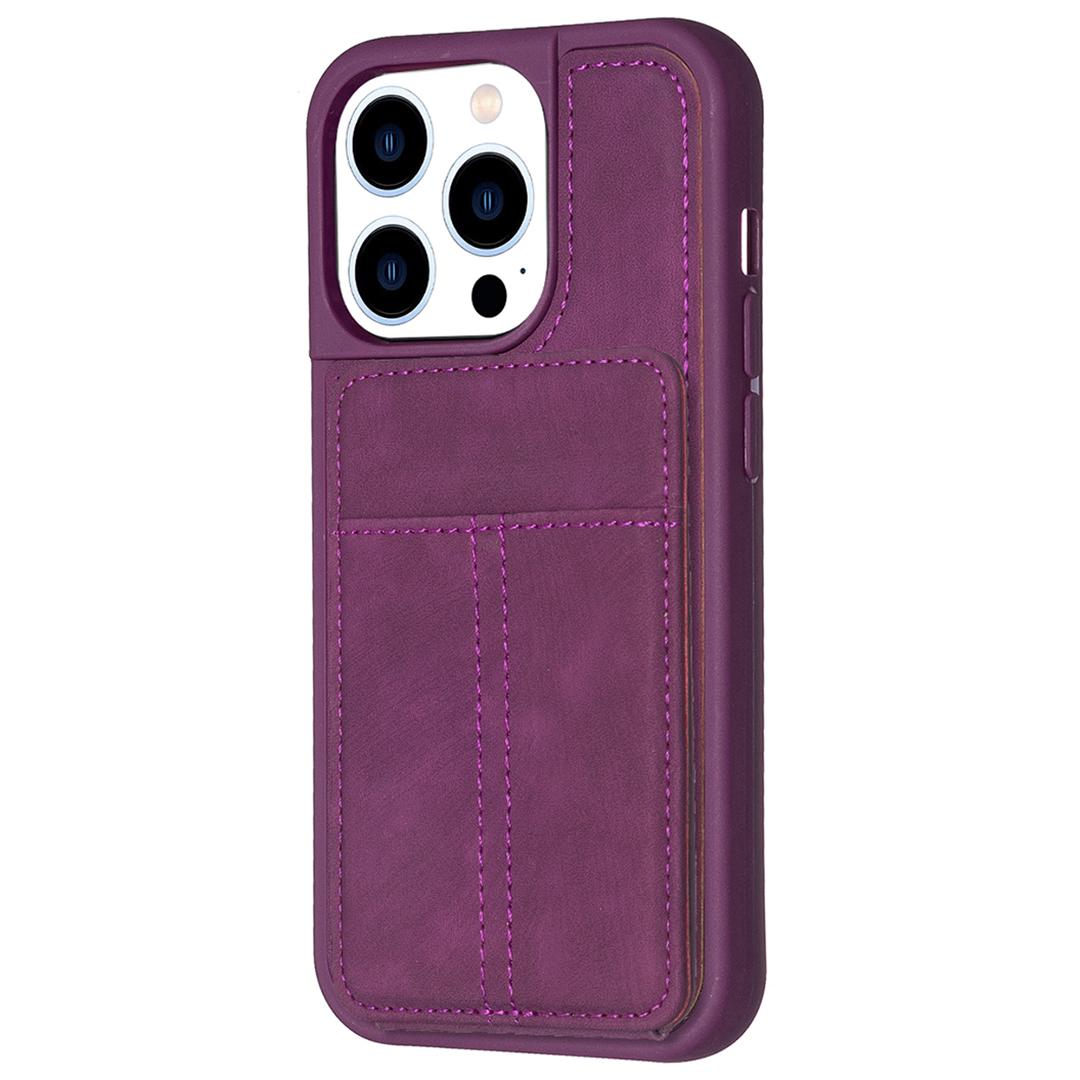 

BF28 Kickstand Case for iPhone 15 Pro,Matte PU Leather Coated TPU Phone Cover with Card Holder Dark Purple
