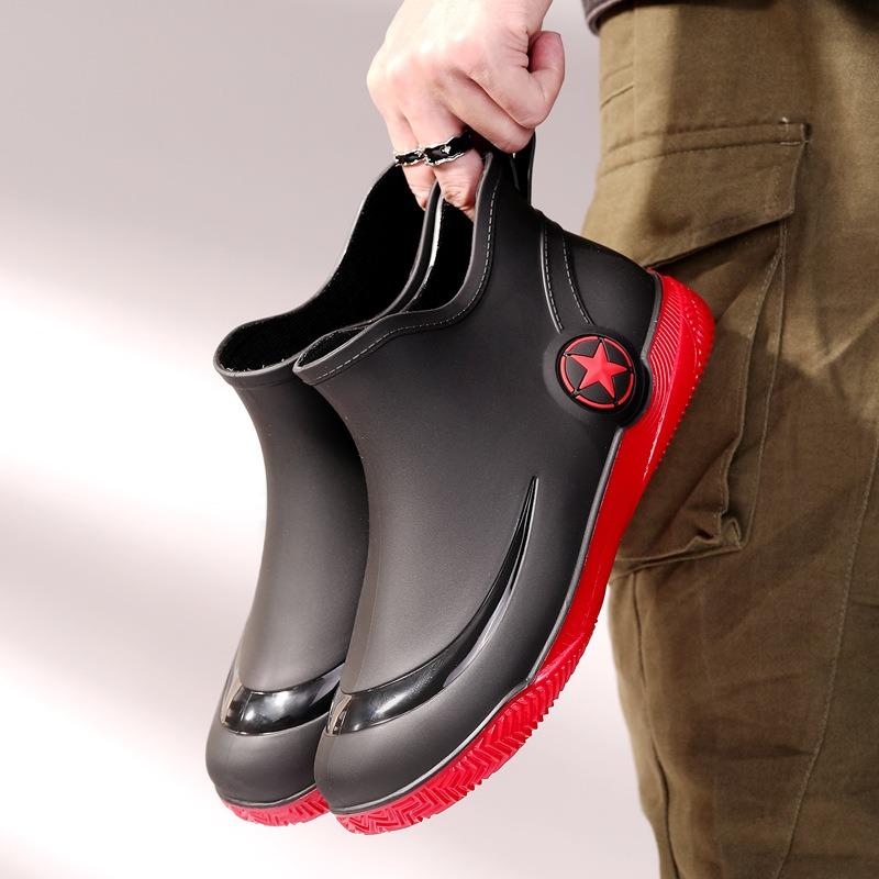 Fashion Short Men's Rain Shoes Low-top Non-slip Waterproof Shoes Casual Light-mouth Rain Boots Popular Water Shoes Flat-soled Rubber Shoes
