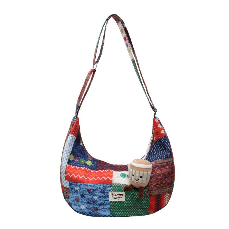 Niche Shoulder Bag Retro Contrasting Color Ethnic Style Summer Nylon Bag Crossbody Canvas Bag Women