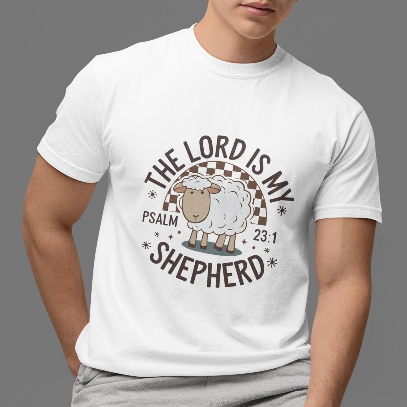 Christian T-Shirt The Lord Is My Shepherd Psalm 23:1 Bible Verse Cute Sheep Tee XL