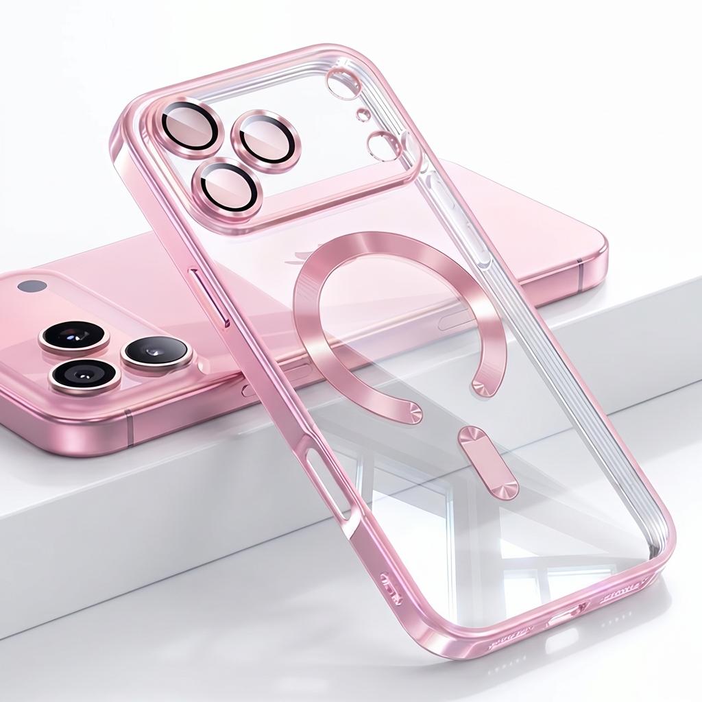 Luxury Transparent Electroplating Magnetic Case for 17 Air 16 15 14 13 12 11 Pro Max Plus Lens Protection Soft Back Cover