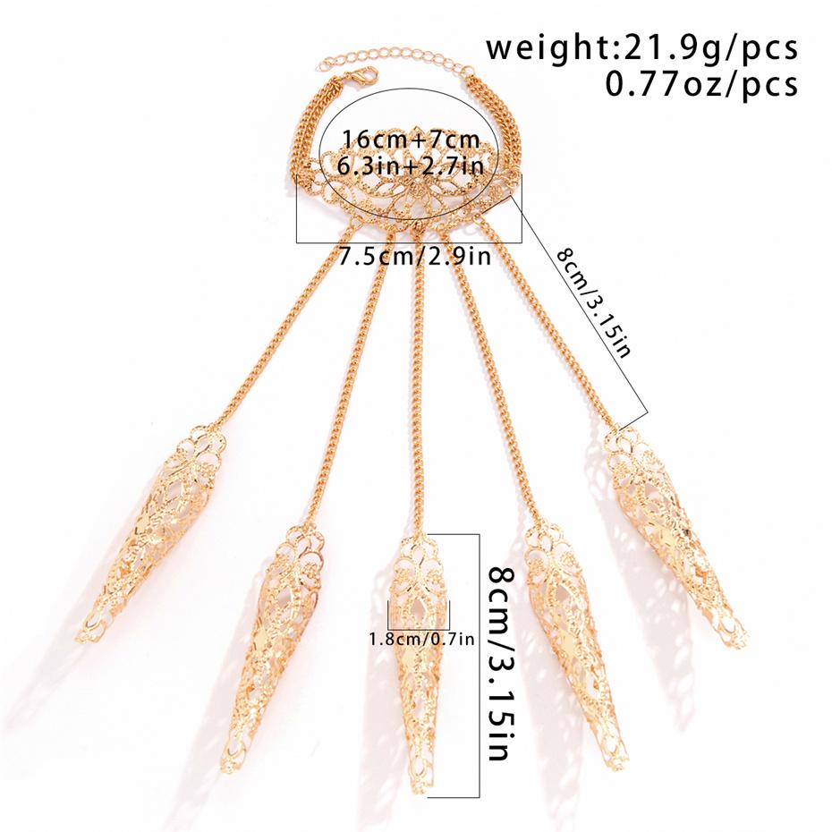 Créatif exagéré Dubai Indien Chaîne de Doigt Poignet Bracelets pour Femmes Punk Anneaux d'Ongles avec Bracelet Y2K Bijoux Steampunk Nouveau