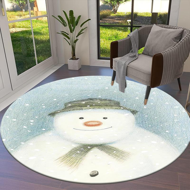 The Snowman Cartoon Round Area Rug,Carpet Rug for Living Room Bedroom Sofa Playroom Decor,Non-slip Floor Mat Q0044