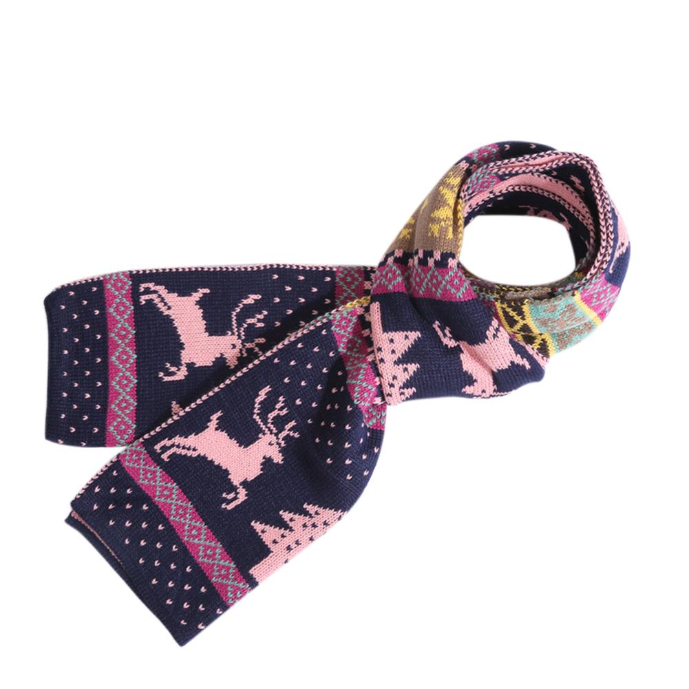 Fashion Christmas Pattern Elk Woolen Scarf Delicate Knitting Warm Scarves for Fall Winter