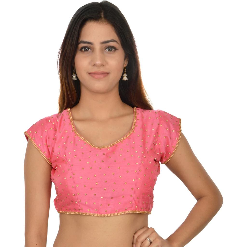 Women's V Neck Short Sleeves Blouse Indian Desigenr Ethnic Crop Top Choli Dress