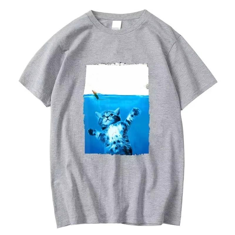 Vintage Paws Cat and Mouse Top Cute Funny Cat Lover Parody Short Sleeve Summer T Shirts Oversized Male Men's Washed Tee Shirt