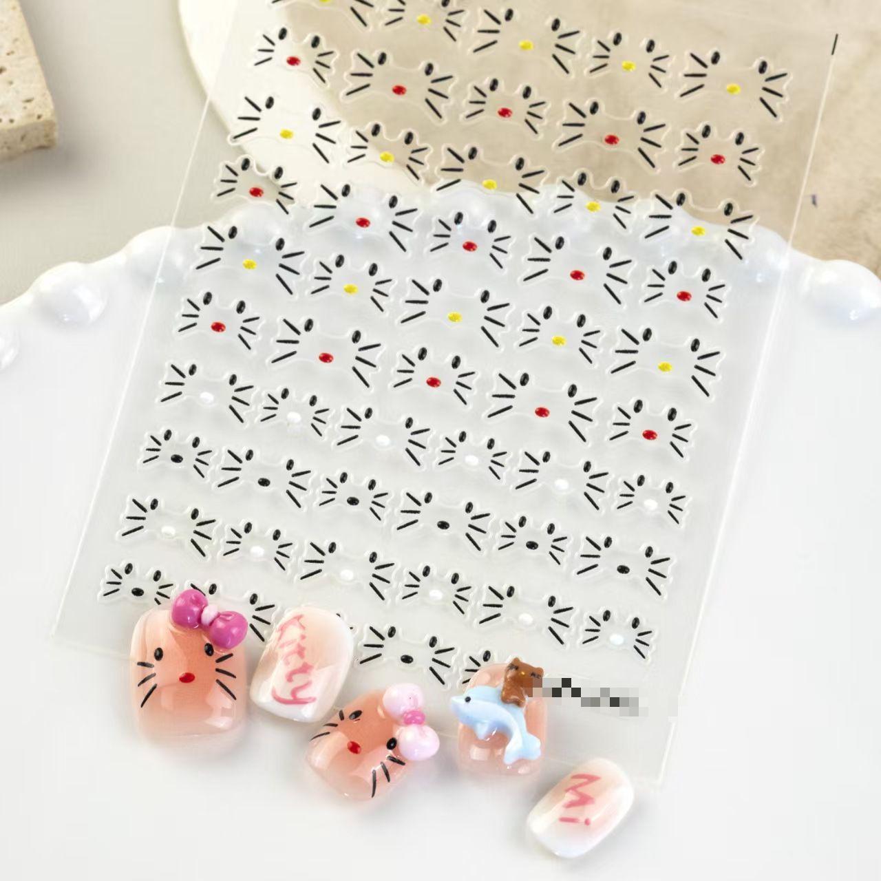 Cartoon Face Nail Stickers with Adhesive Backing - Cute, Exquisite Line Designs for DIY Nail Decoration