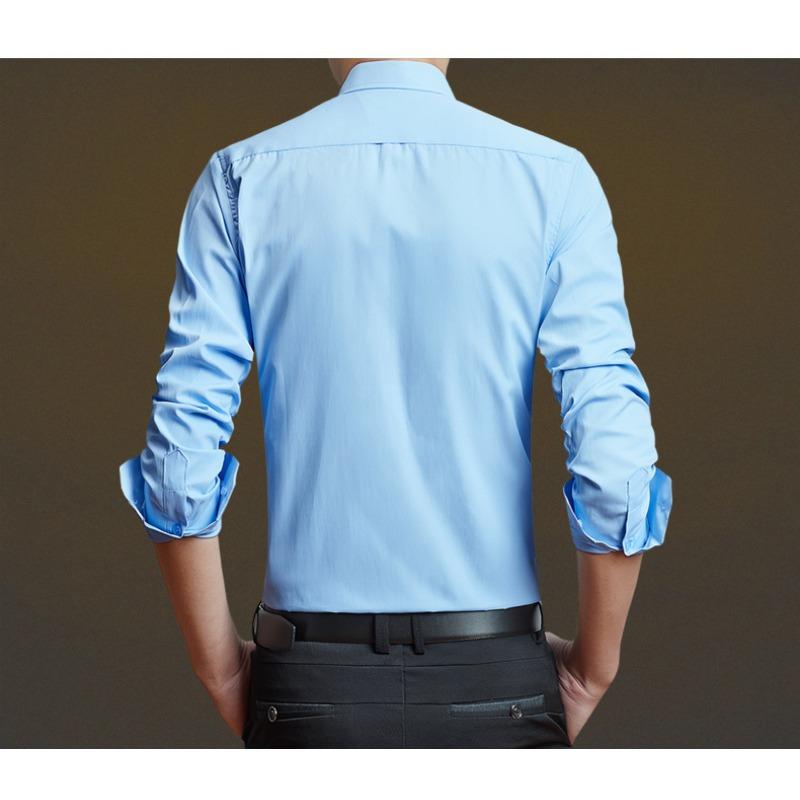 Pánská business casual košile s dlouhým rukávem, úzký střih, jednobarevná, formální