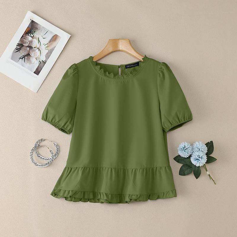 

Жіноча повсякденна блузка з коротким рукавом та круглим вирізом ZANZEA 5XL зелений