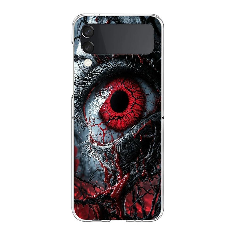 Transparent Phone Case For Samsung Galaxy Z Flip 3 4 5 6 7 Hard Folding PC Z Flip3 Flip4 Cover Scary Devil Eye Pattern