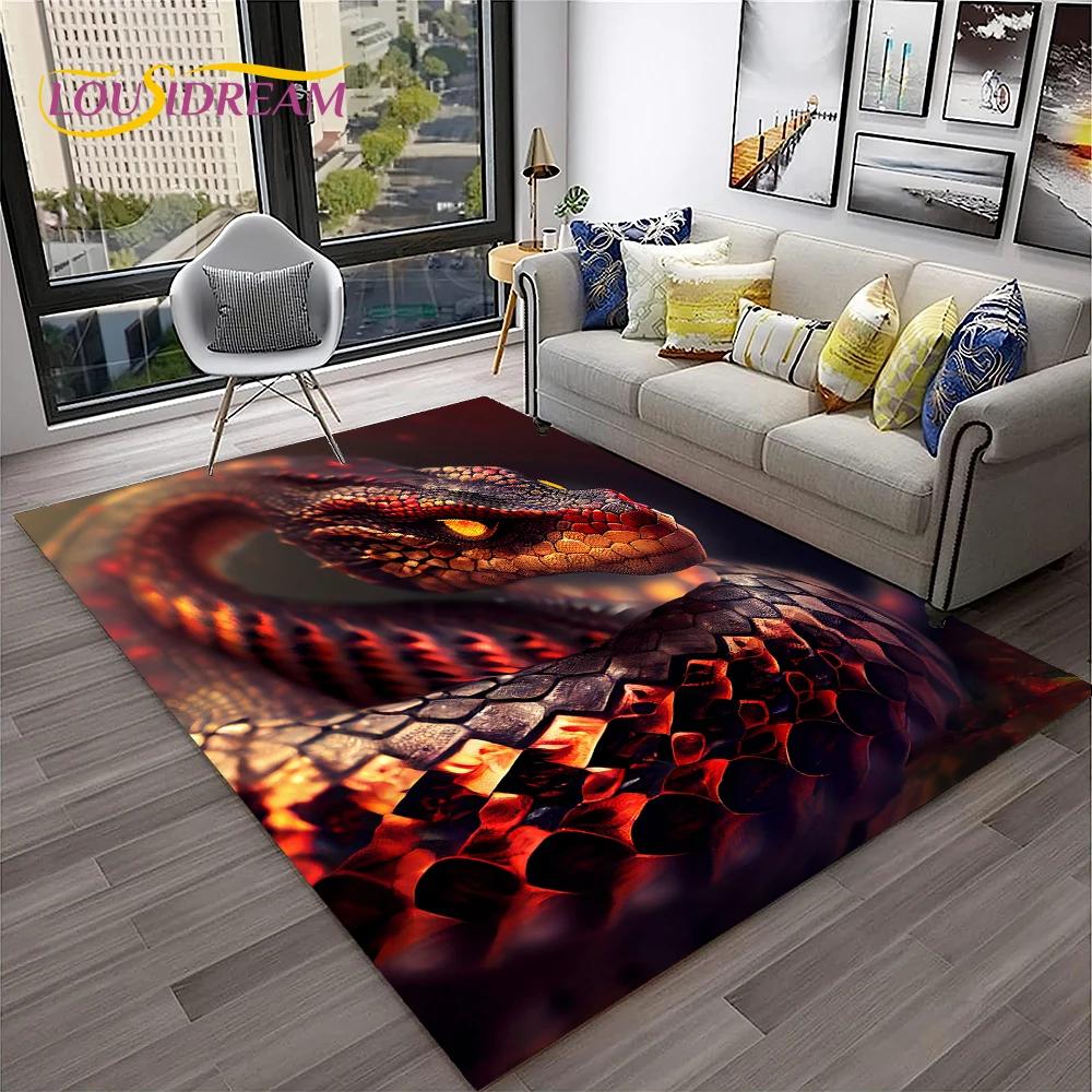 Gothic Serpent Viper 3D Python Snake Carpet Rug for Home Living Room Bedroom Sofa Doormat Decor,kids Area Rug Non-slip Floor Mat