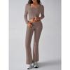 Autumn Women's Solid Colour Casual Knit Long Sleeve Top Yoga Wear Pants Suit
