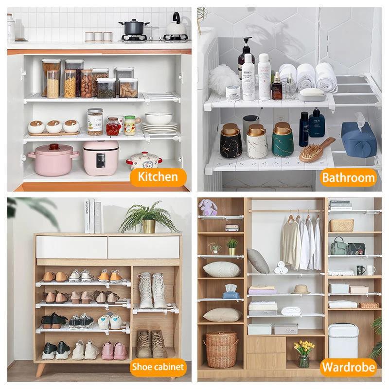 Adjustable Wardrobe Storage Shelves Space Saving Closet Organizer Storage Shelf Decorative Shelves Cabinet Holder Kitchen Rack