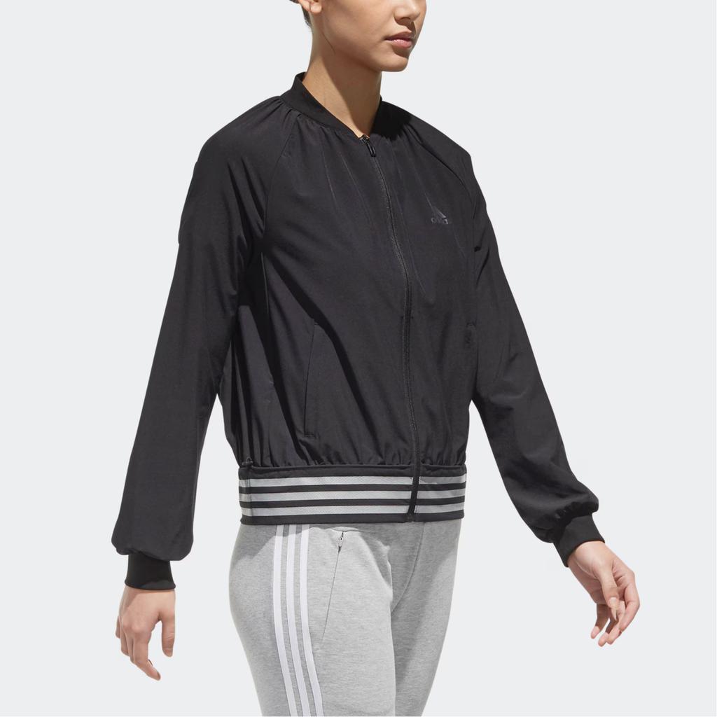 Adidas Logo Print Zip Long Sleeve Bomber Jacket Women Jackets Black DM5312