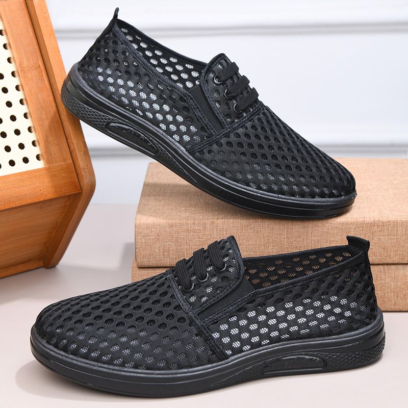 Men's Mesh Shoes Summer Breathable Hollow Thin Casual Shoes Anti Slip Lightweight Wear-resistant Sandals for Men