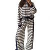 Womens Loose Striped Casual Two-Piece Set Long Sleeve Hoodie Pants Comfortable Korean Style Fall Winter Outfit