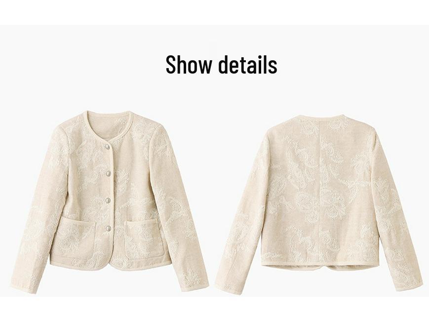 2025 Spring Embroidered Round Neck Cotton Linen Jacket ME5519