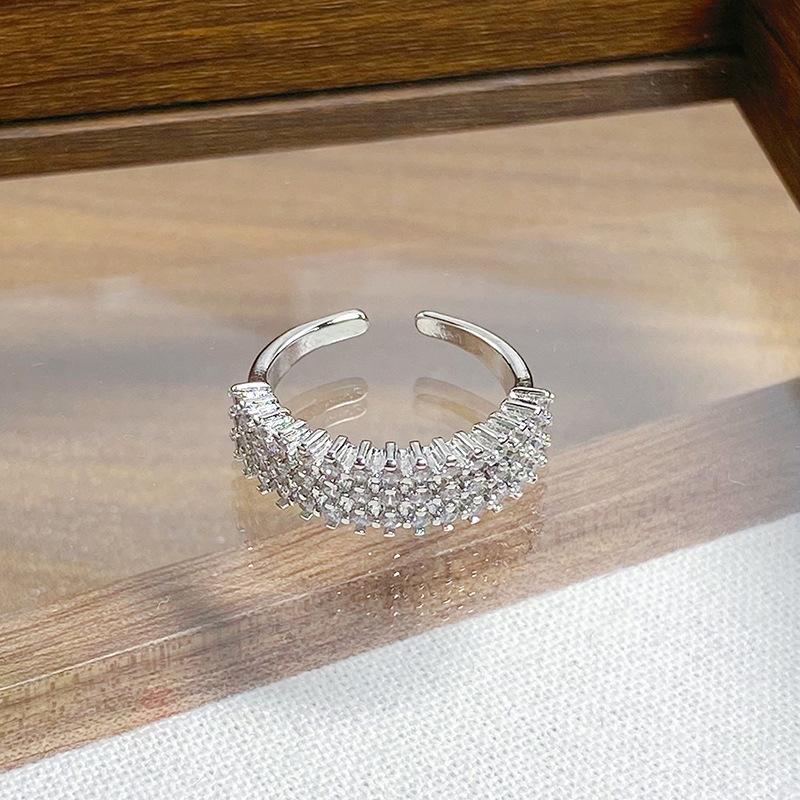 Day Cold Wind Zircon Light Luxury High Sense Open Ring Exquisite Geometric Personality Niche Ring Woman