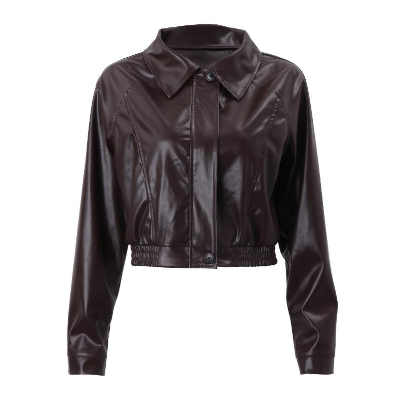 Retro Biker Style Women's PU High-Shine Jacket - 2025 Autumn Winter Trendy Versatile Faux Leather Coat, Edgy Chic Motorcycle Outerwear