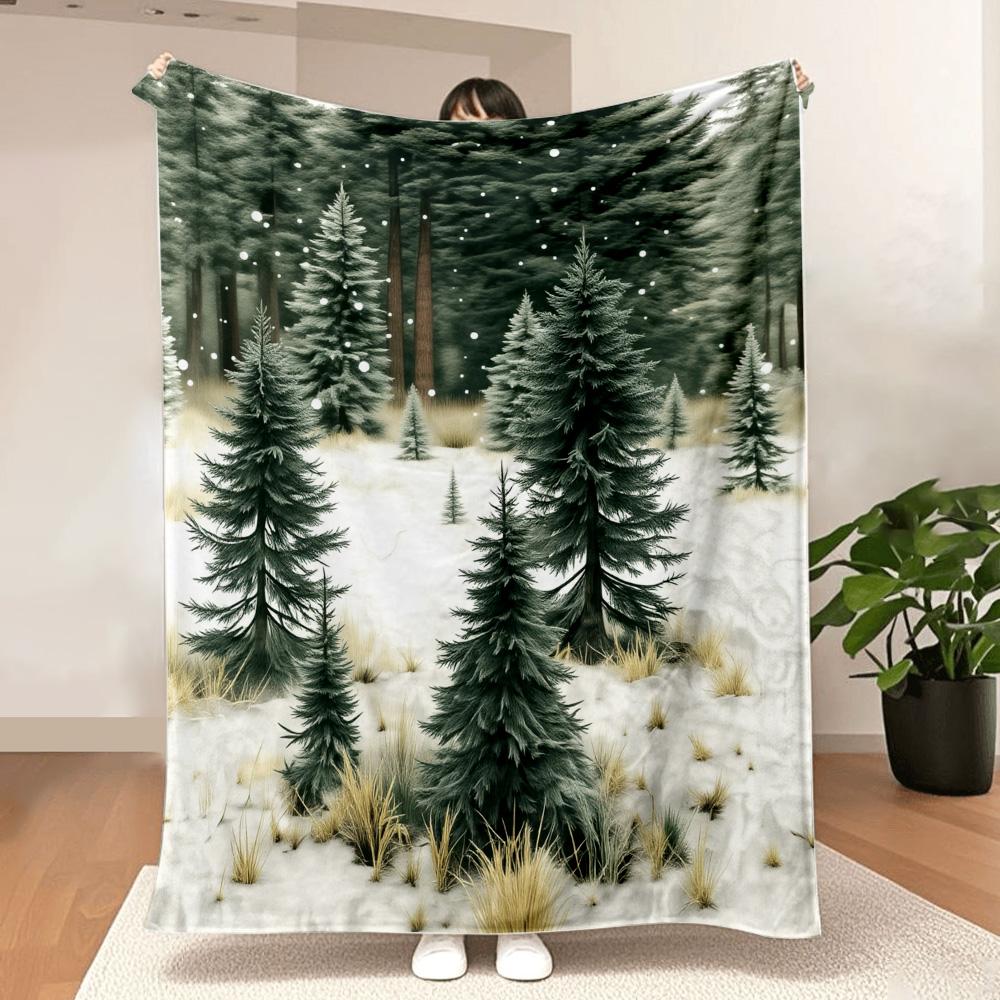 1PC Winter Forest Print Blanket — Made of soft plush flannel, it's perfect for sofas, beds, or loungers. Ideal for home decor an