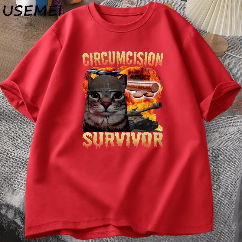 

Circumcision Survivor Funny Cat Meme Tshirt Brainrot T Shirt Unhinged Clothes Weird Tee Shirt Unisexs Clothing Streetwear Tshirt S