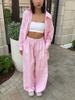 Striped Shirt Pants Set Spring New Women Vertical Stripe Shirt Tie Waist Pants Two Piece Outfit