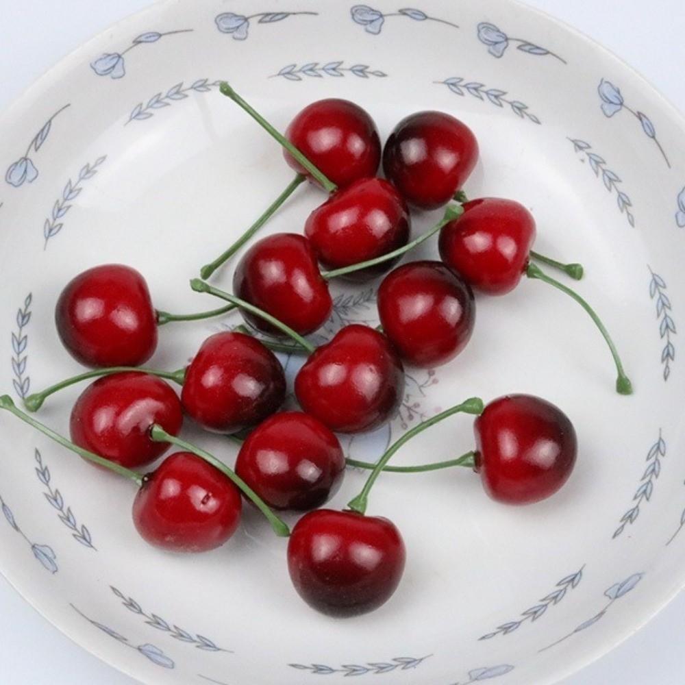 50 Pcs Red Balck Fake Cherry Fruit 1 Inch Simulation Fruit Model Party Bakery