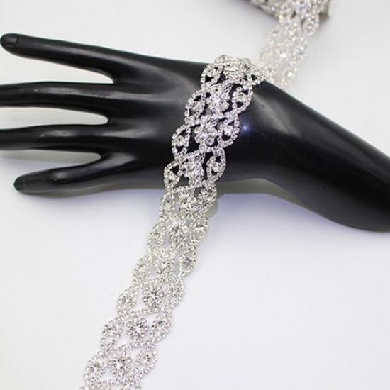 3cm Wide Rhinestone Ribbon Trim Flower Applique Crystal Beaded Trimming Diamante