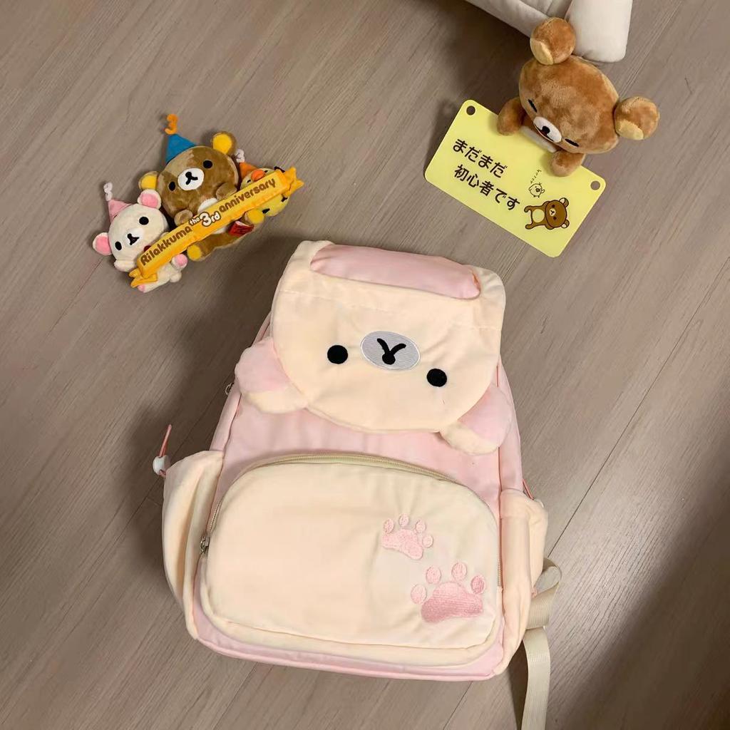 Cute Japanese Rilakkuma Plush Doll Clamshell Backpack Large Capacity School Bag Storage Bag Anime Jk Couple Backpack Gift