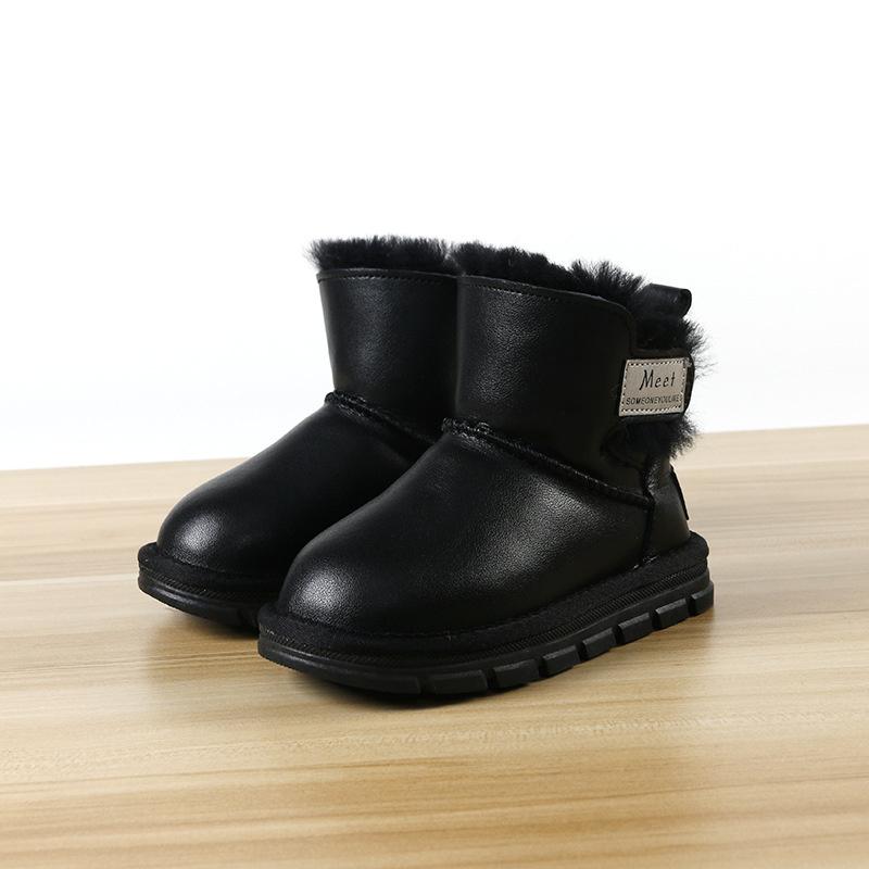 Fashion Winter New Children's Bright Leather Snow Boots Children's Boots Thickened Sheepskin Fur One Children's Shoes
