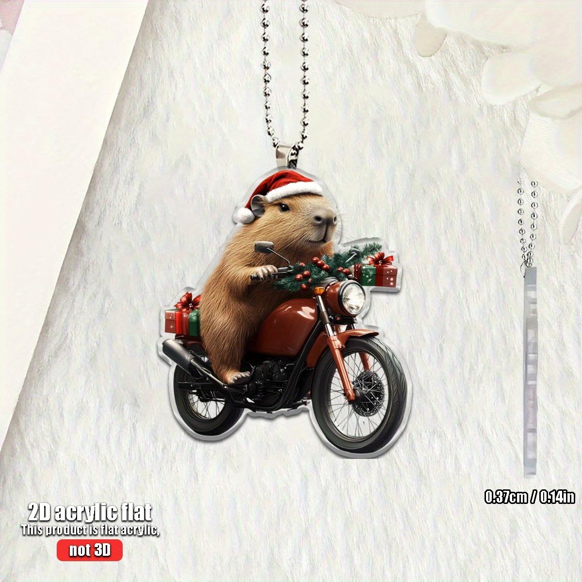 

1/4 2D Christmas Hat Capybara Riding Motorcycle Suitable for Car Home Festival Decoration Christmas Tree Pendant Christmas Gift