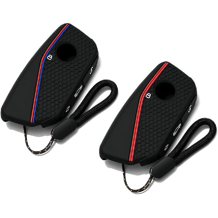 2PCS Key Fob Cover Compatible with BMW X1 Msport X2 X5 G05 M60i X5M X6 X7 740i X3 M50 540i 2024 2025 2026 Protector Silicone Case with Little Lanyard