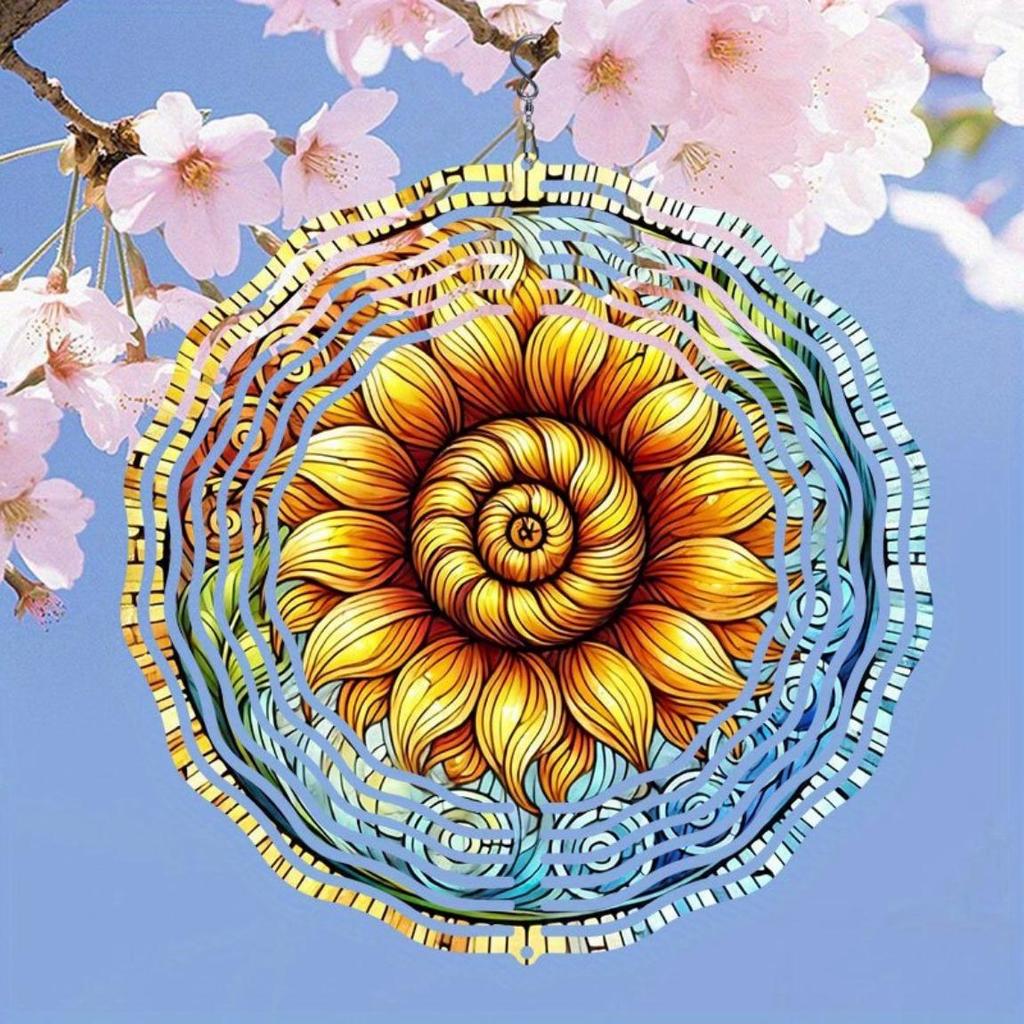 Sunflower Metal Wind Spinner Outdoor Garden Decor 360 Rotating Hook Easy Installation Vibrant Yard Art No Power Needed