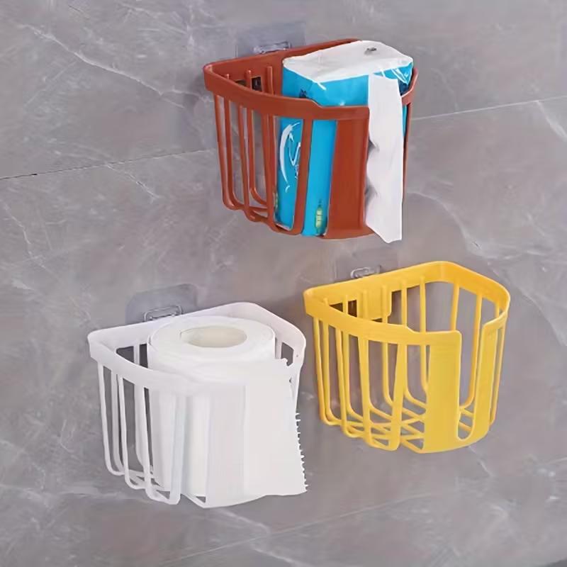 Creative Punch-Free Toilet Paper Shelf Storage Rack Bathroom Kitchen Tissue Box Wall-Mounted Paper Storage Box Paper Holder