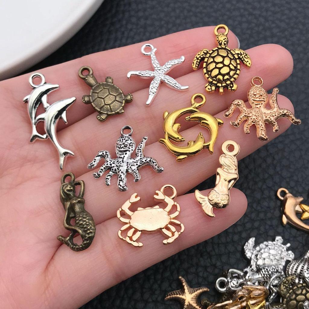 Mix 100-Piece Starfish, Turtle, Seahorse, Dolphin Pendant Set for DIY Jewelry - Bracelets, Necklaces, Earrings