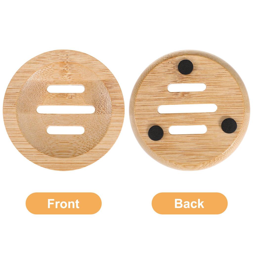 2 Pcs Bamboo Soap Box Eco Friendly Holder Stand Small Round Tray Drain Design Bathroom Kitchen Portable Soap Dish
